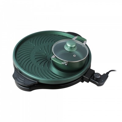 Multi-functional electric round barbecue grill cooker griddle with non stick coating baking tray